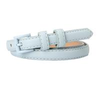 Cinturón para mujer, color brillante, pantalones finos, cintura de piel sintética sólida con longitud ajustable, diseño de múltiples agujeros, versátil para mujer, azul claro, S