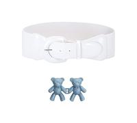 Cinturón para Mujer Con Par de Hebillas de Ajuste de Cintura, Retro Ancho Ajustable Elástico de Cuero (Blanco)