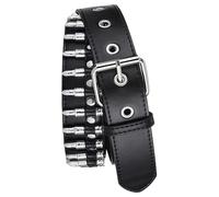 Cinturón punk ajustable genérico para mujer | Cinturón con ojales de piel sintética negro | Accesorio gótico con bolas huecas para uso diario, fiestas, discoteca, estilo atrevido, Negro , Se référer