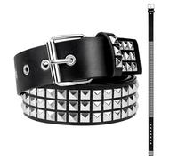 Cinturón Punk con Remaches para Hombre y Mujer - 115 cm Cinturón de Cuero Sintético Negro con Doble Ojal y Hebilla Metálica - Estilo Rock Gótico Y2K Accesorio de Moda para Jeans y Vestidos