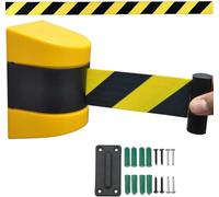 Cinturón retráctil de 10 m, barrera de seguridad para montar en la pared, cuerda de control de multitudes de ABS amarillo para gestión de líneas, soporte duradero para zonas de espera