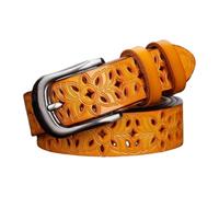 Cinturón retro para mujer con flores huecas, cinturón de cuero para pantalones vaqueros, cinturón ancho con hebilla de metal, falda de playa para mujer, azul, amarillo, L