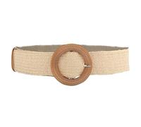 Cinturón Trenzado Elástico para Vestir de Playa de Verano Para Mujer con Hebilla de Madera - Cinturón Ancho para Vestidos Blanco