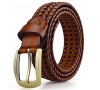 Cinturón Trenzado Hombre - Hombres Cuero a Mano Trenzado Cinturones con Metal Alfiler Hebilla para Jeans Pantalones Ajustable Retro,Marrón,105CM/31.5''