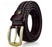 Cinturón Trenzado Hombre - Hombres Cuero a Mano Trenzado Cinturones con Metal Alfiler Hebilla para Jeans Pantalones Ajustable Retro,Wine Red,115CM/45.3''