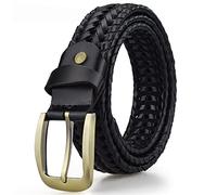 Cinturón Trenzado Hombre - Hombres Cuero a Mano Trenzado Cinturones con Metal Alfiler Hebilla para Jeans Pantalones Ajustable Retro,Negro,110CM/43.3''