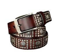 Cinturones con remaches para hombres/mujeres para vestidos, cinturones con tachuelas de cuero de vaca para jeans, elegante cinturón gótico punk rock ancho 38 mm,Café,125cm/waist:42"~44"