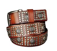Cinturones con remaches para hombres/mujeres para vestidos, cinturones con tachuelas de cuero de vaca para jeans, elegante cinturón gótico punk rock ancho 38 mm,Marrón,120cm/waist:40"~42"