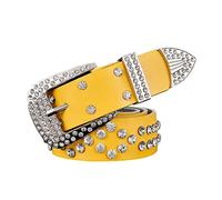 Cinturones de cuero con diamantes de imitación para mujer, cinturón con hebilla para mujer, accesorios de ropa para mujer, ancho de 3,3cm, Amarillo, 105cm