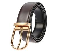 Cinturones de cuero para hombre, hebilla dorada simple, cinturón de cuero vacuno para hombre, cinturón casual de negocios, marrón, 110