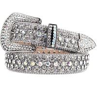 Cinturones de diamantes de imitación con tachuelas para hombres y mujeres, cinturón de cuero con incrustaciones de cristales brillantes, regalo de Navidad, plateado, Large