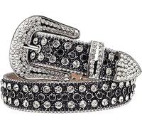 Cinturones de moda con diamantes de imitación para hombres y mujeres, diseño de cristales brillantes y diamantes incrustados, cinturón de cuero con diamantes de imitación, Negro y plateado, L: fits