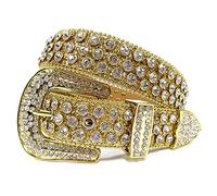 Cinturones de moda con diamantes de imitación para hombres y mujeres, diseño de cristales brillantes y diamantes incrustados, cinturón de cuero con diamantes de imitación, Dorado, S: fits pants size