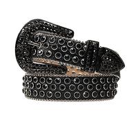 Cinturones de moda con diamantes de imitación para hombres y mujeres, diseño de cristales brillantes y diamantes incrustados, cinturón de cuero con diamantes de imitación, NEGRO, XL: fits pants size