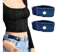 Cinturones de Mujer 2pcs/Set No Buckle Elastic Belt For Women Men Unisex Stretch Belt For Pants Jeans Casual Buckle Free Adjustable Invisible Belt(Blue)