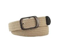 Cinturones de Mujer Unisex Eyeless Needle Metal Rectangle Buckle Woven Women's Belts Elastic Canvas Waistband Casual Pants Jeans Belt for Men(Beige Yellow)