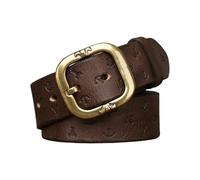 Cinturones vintage de vaquero occidental con estampado de elementos oceánicos en relieve, correa de una pieza de plena flor, hebilla cuadrada dorada de 3,8 cm(Coffee,115cm/45")