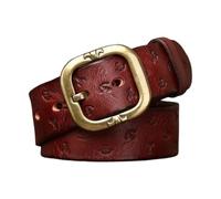 Cinturones vintage de vaquero occidental con estampado de elementos oceánicos en relieve, correa de una pieza de plena flor, hebilla cuadrada dorada de 3,8 cm(Reddish Brown,130cm/51")