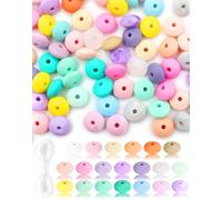 Cinvo 100 Cuentas de Silicona de 12 mm Con Cordón de 5 m - Kit de 20 Colores Macarrón para Pulseras, Collares, Llaveros y Manualidades