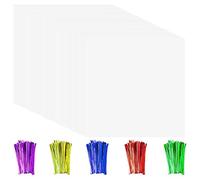 Cinvo 120 hojas de celofán transparente con coloridos lazos para violonchelo envueltos hoja de plástico transparente para proyectos de manualidades y manualidades y dulces (17,5 x 7,5 pulgadas)