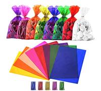Cinvo 160 bolsas de celofán de colores con lazos giratorios, bolsas de violonchelo coloridas y transparentes para panadería, palomitas, dulces, postres, fiestas, Halloween, (8 colores, 6 x 9 pulgadas)