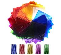Cinvo 160 hojas de celofán de colores envolventes de celofán con lazos torcidos para violonchelo, hoja de transparencia colorida para manualidades y manualidades 19 x 19 cm