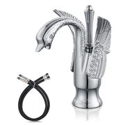Cinwiny Grifo de lavabo de baño cromado pulido en forma de cisne con un solo mango, un agujero, grifo mezclador para lavabo