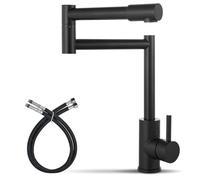 Cinwiny Grifo de llenado de ollas de montaje en cubierta negro mate, agua fría y caliente, una sola manija, doble articulación, giratorio de 360°, retráctil, grifo de fregadero de cocina comercial,