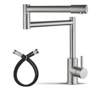 Cinwiny Grifo de llenado de ollas montado en cubierta, agua caliente y fría, una sola manija, para encimera, juntas dobles, giratorio de 360°, retráctil, grifo de fregadero de cocina comercial, acero