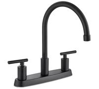 Cinwiny Grifos de cocina para fregadero de 3 agujeros, arco alto, boquilla giratoria de 360°, grifo de fregadero de cocina, negro mate, 2 asas, 8 pulgadas, centro de cocina, con líneas de suministro