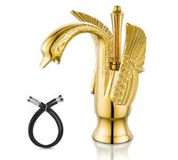 Cinwiny Swan Faucet - Grifo para lavabo de baño con forma de cisne dorado pulido, un solo mango, un agujero, mezclador para lavabo