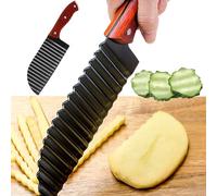CINY Cortador de Papas Arrugadas Cortador De Viruta Cuchillo Ondulado De Acero Inoxidable Cuchillo para Patatas Corrugado, Cortador De Chips para Verduras, Patatas, Cebollas (Mango De Madera)