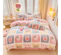 CinYana Juego de Funda nórdica a Cuadros con Flores, Funda mullida con Dibujo Kawaii con Conejito, Funda nórdica Suave para niños, Ropa de Cama tamaño Queen (Lovely Grid, Queen)