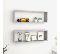 Cinyiqo Estante Cubo Pared 2 uds, Estanteria Baño, Prateleiras Parede, Baldas Pared, Estanteria Pared Libros, Estante Flotante, aglomerado Gris Cemento 80x15x26,5 cm