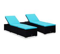 Cinyiqo Tumbonas de jardín y mesita 3 Piezas ratán sintético Negro, Tumbonas Jardin Exterior, Tumbona Piscina, Sun Lounger, Tumbonas De Jardin, Cama Jardin Exterior, Tumbona De Playa 3057668