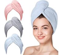 CIOIUGPIUK Set de 3 toallas for secar el cabello de microfibra con cierre de botón. Muy absorbente y de secado rápido. Adecuado for niñas y mujeres.