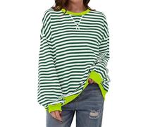 CIOIUGPIUK Sudadera de mujer holgada color block a rayas, con cuello redondo y manga larga. El ajuste relajado favorece todo tipo de cuerpo y es perfecto for el uso diario informal.(Dark green,XL)