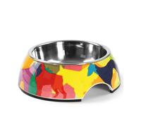Record - Cuenco para Perros Doggies - Acero Inoxidable y melamina - Equipado con Almohadillas Antideslizantes - Diámetro 17,5 cm - Capacidad 350 ml - Fantasía con Siluetas de Perros Multicolor