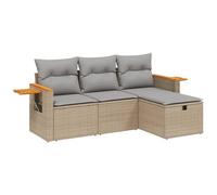CIOURSTO Conjunto de Sofás de Jardín con Cojines de 4 Piezas, Muebles de Jardín, Grupo de Asientos, Conjunto de Asientos, sofá Lounge (Beige y Gris #00)