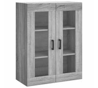 CIOURSTO Gabinete de Almacenamiento de Pared de Madera con 2 Puertas de Vidrio, Unidad Flotante con Estantes, Vitrina Que Ahorra Espacio para Baño, Cocina y Sala de Estar (Sonoma Gris)