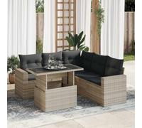 CIOURSTO Juego de Muebles de Jardín de Ratán Sintético de 6 Piezas, sofá Esquinero Modular con Mesa de Centro Regulable en Altura y Cojines Gruesos, Grupo de Asientos para (con Almacenamiento)