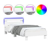 CIOURSTO Marco de Cama con Cabecera LED, Material de Madera de Ingeniería, Cama de Dormitorio con Listones de Madera Contrachapada, Conector USB (75x190cm)