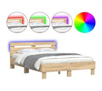 CIOURSTO Marco de Cama con Cabecera LED, Material de Madera de Ingeniería, Cama de Dormitorio con Listones de Madera Contrachapada, Conector USB (135x190cm)