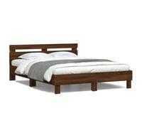 CIOURSTO Marco de Cama con Cabecera LED, Material de Madera de Ingeniería, Cama de Dormitorio con Listones de Madera Contrachapada, Conector USB (140x200cm)