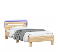 CIOURSTO Marco de Cama con Cabecera LED, Material de Madera de Ingeniería, Cama de Dormitorio con Listones de Madera Contrachapada, Conector USB (90x200cm)