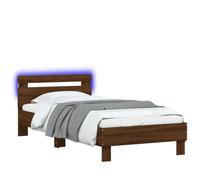 CIOURSTO Marco de Cama con Cabecera LED, Material de Madera de Ingeniería, Cama de Dormitorio con Listones de Madera Contrachapada, Conector USB (75x190cm)
