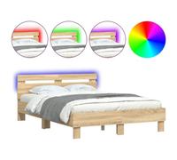 CIOURSTO Marco de Cama con Cabecera LED, Material de Madera de Ingeniería, Cama de Dormitorio con Listones de Madera Contrachapada, Conector USB (120x200cm)
