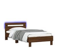CIOURSTO Marco de Cama con Cabecera LED, Material de Madera de Ingeniería, Cama de Dormitorio con Listones de Madera Contrachapada, Conector USB (100x200cm)
