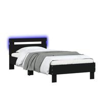 CIOURSTO Marco de Cama con Cabecera LED, Material de Madera de Ingeniería, Cama de Dormitorio con Listones de Madera Contrachapada, Conector USB (90x200cm)