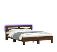 CIOURSTO Marco de Cama con Cabecera LED, Material de Madera de Ingeniería, Cama de Dormitorio con Listones de Madera Contrachapada, Conector USB (140x190cm)